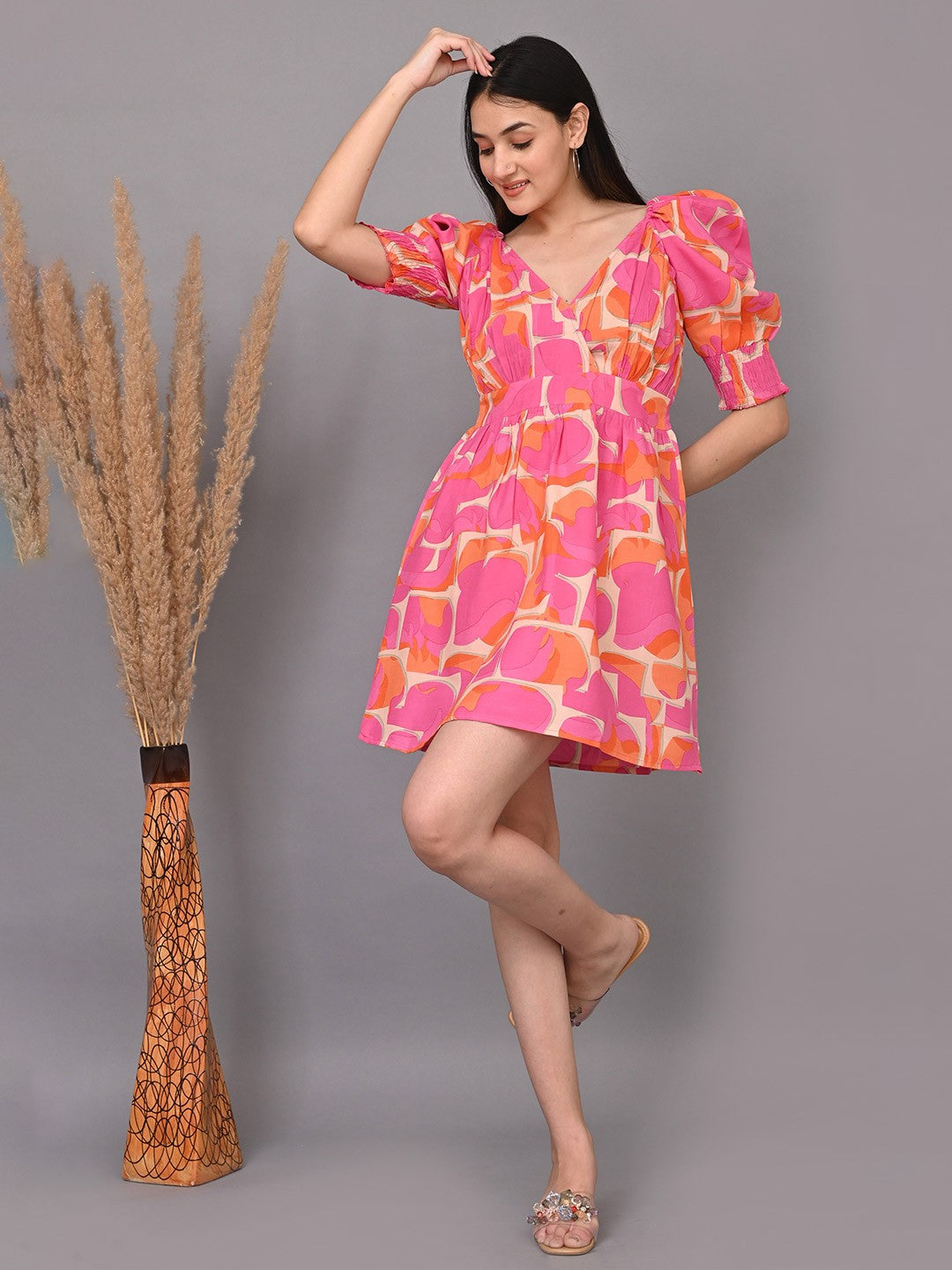 Floral Print Puff Sleeve Fit & Flare Dress