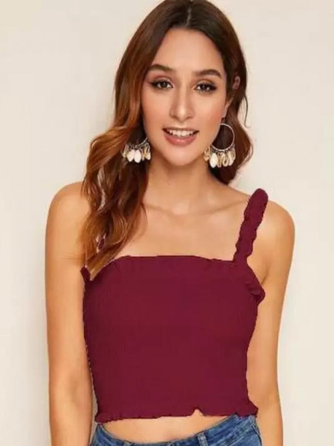Woman Bobbin Elastic Crop Top