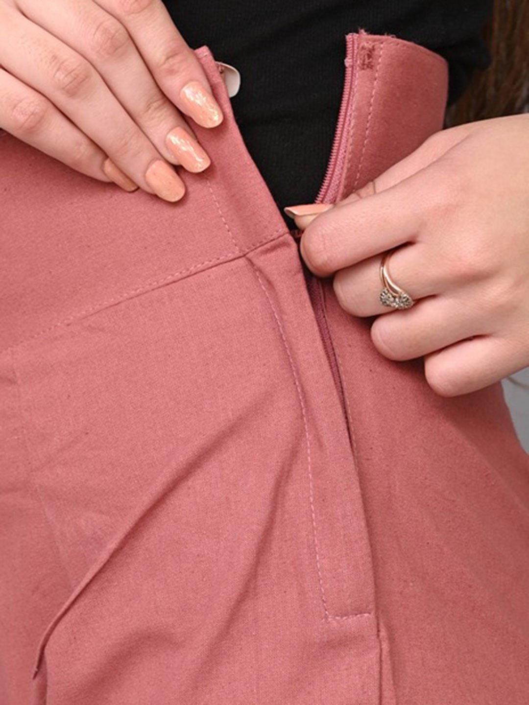 Women High-Rise Regular Fit Cotton Trousers
