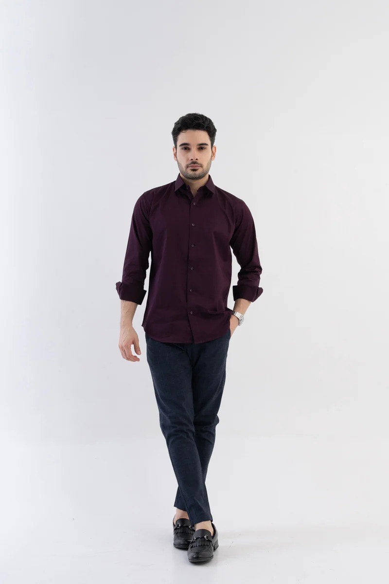 IQRAAR Men Classic Slim Fit Casual Shirt Wine