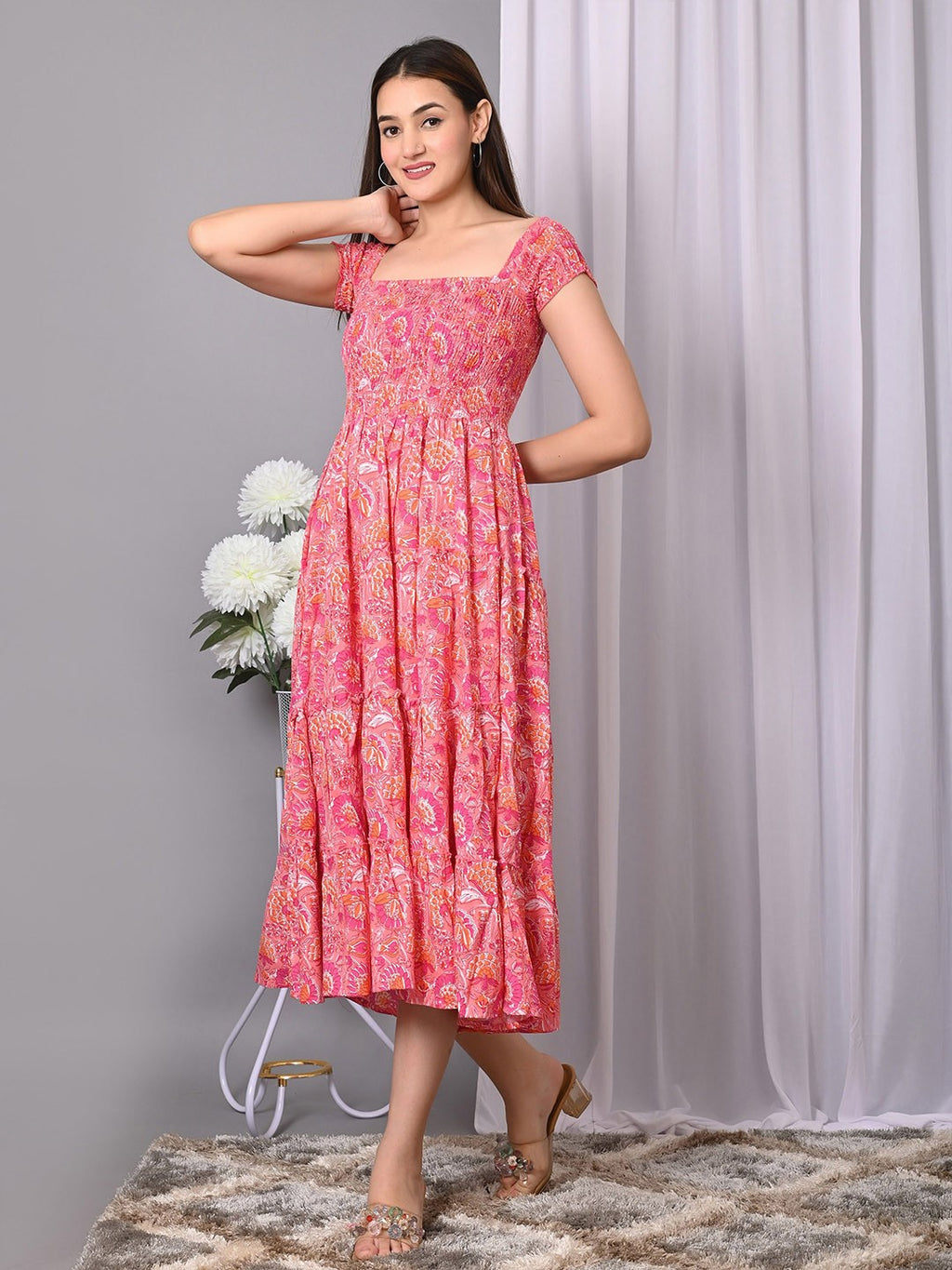 Floral Print Fit & Flare Midi Dress