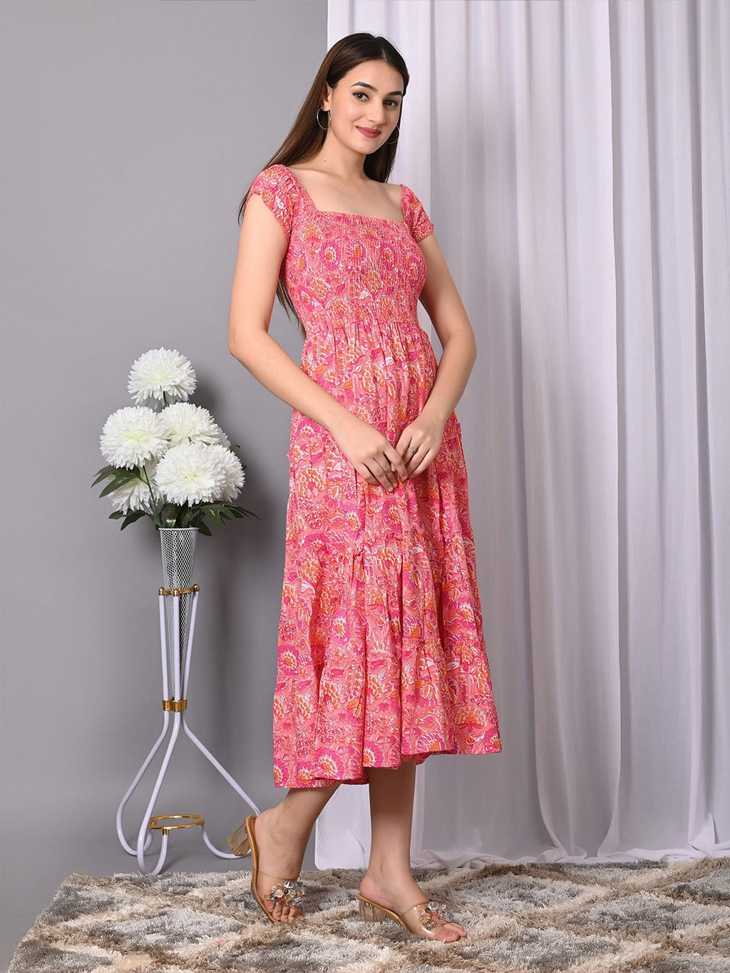 Floral Print Fit & Flare Midi Dress