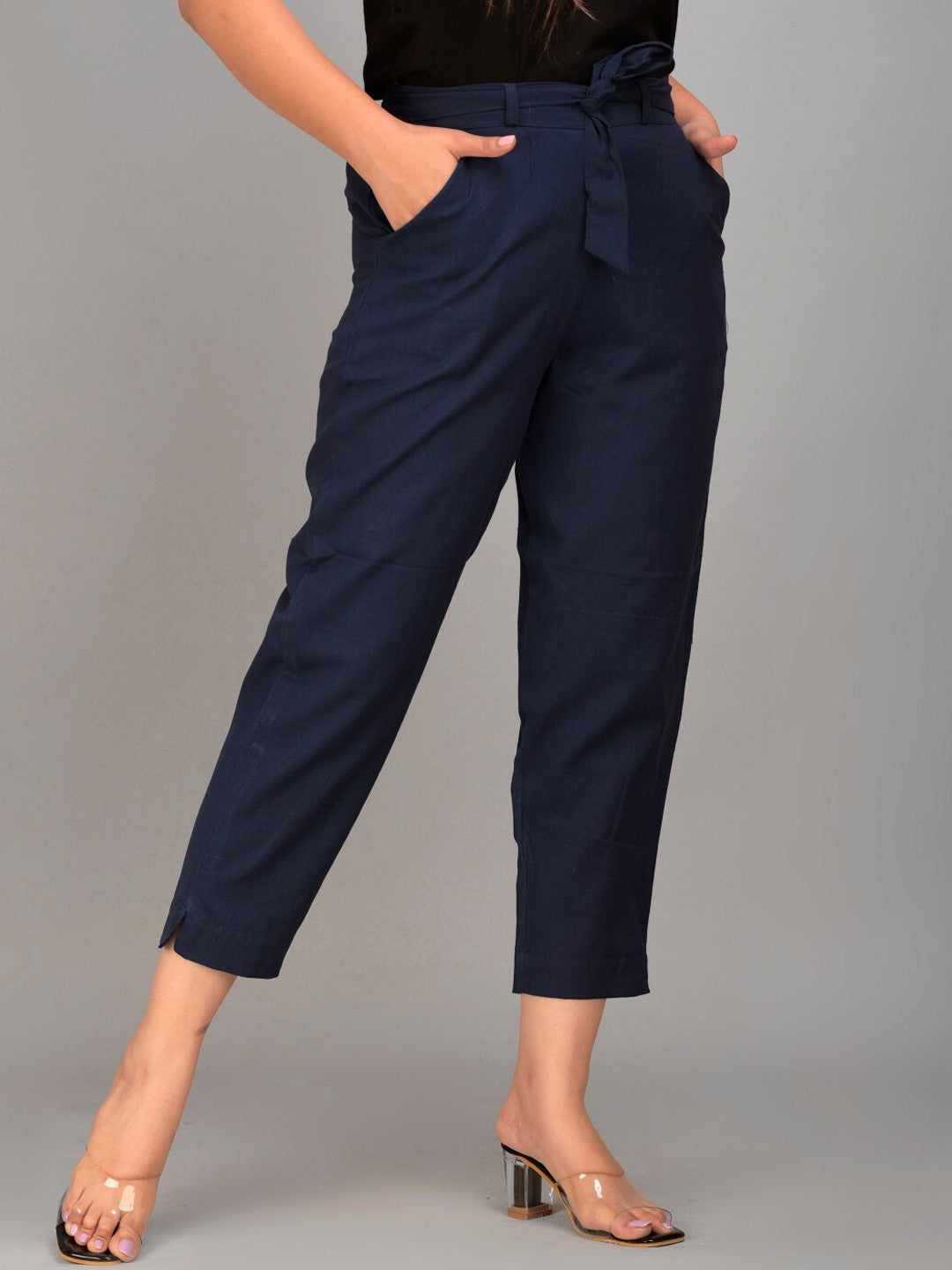Women Navy Blue Slim Fit Trousers