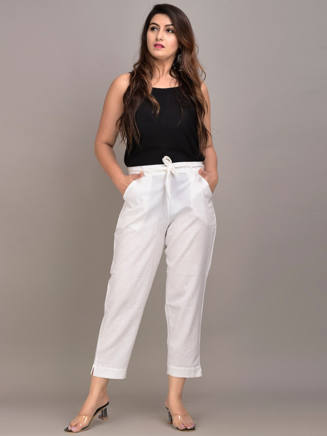 Women White Slim Fit Trousers