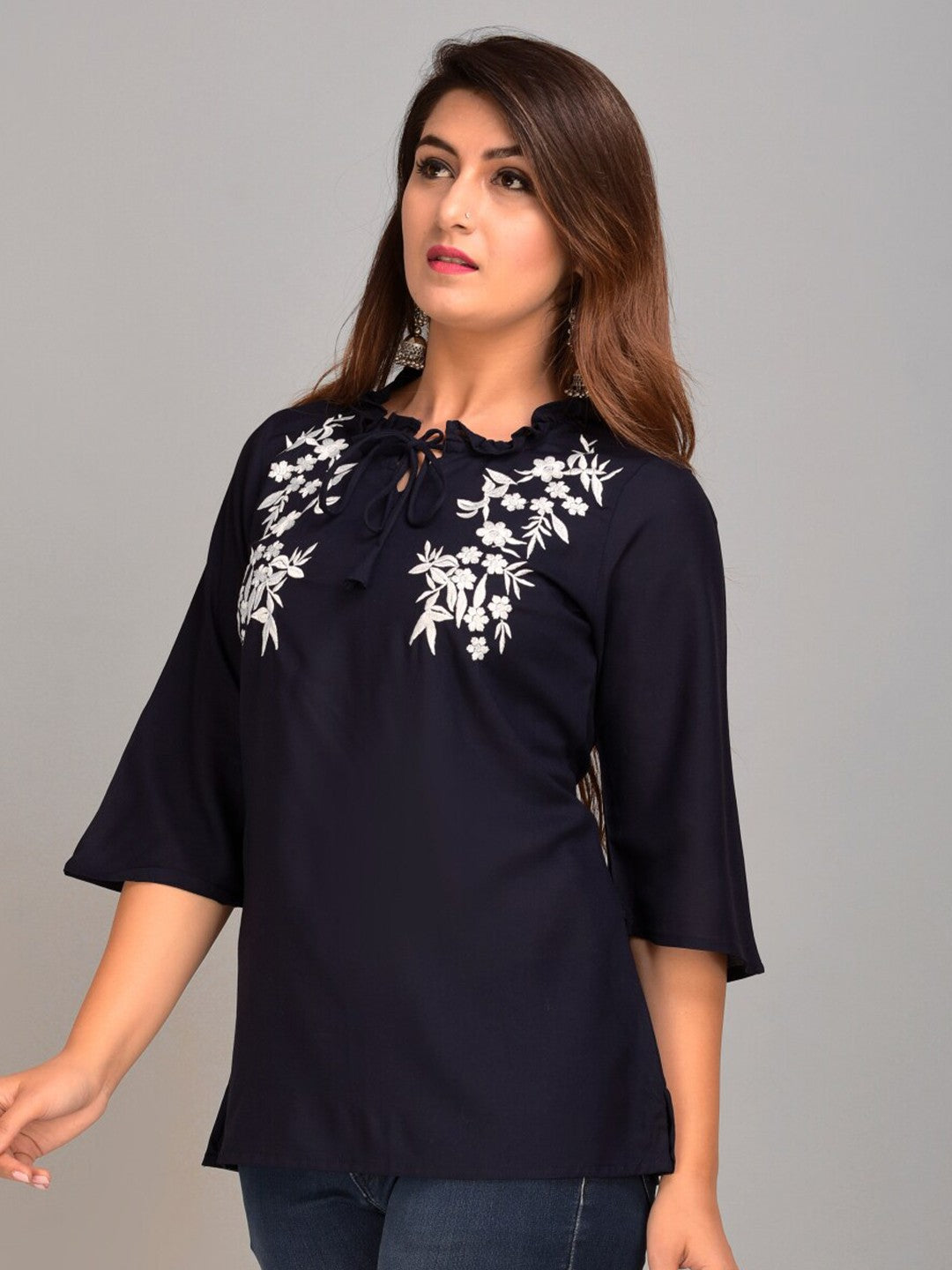 Navy Blue Floral Print Top