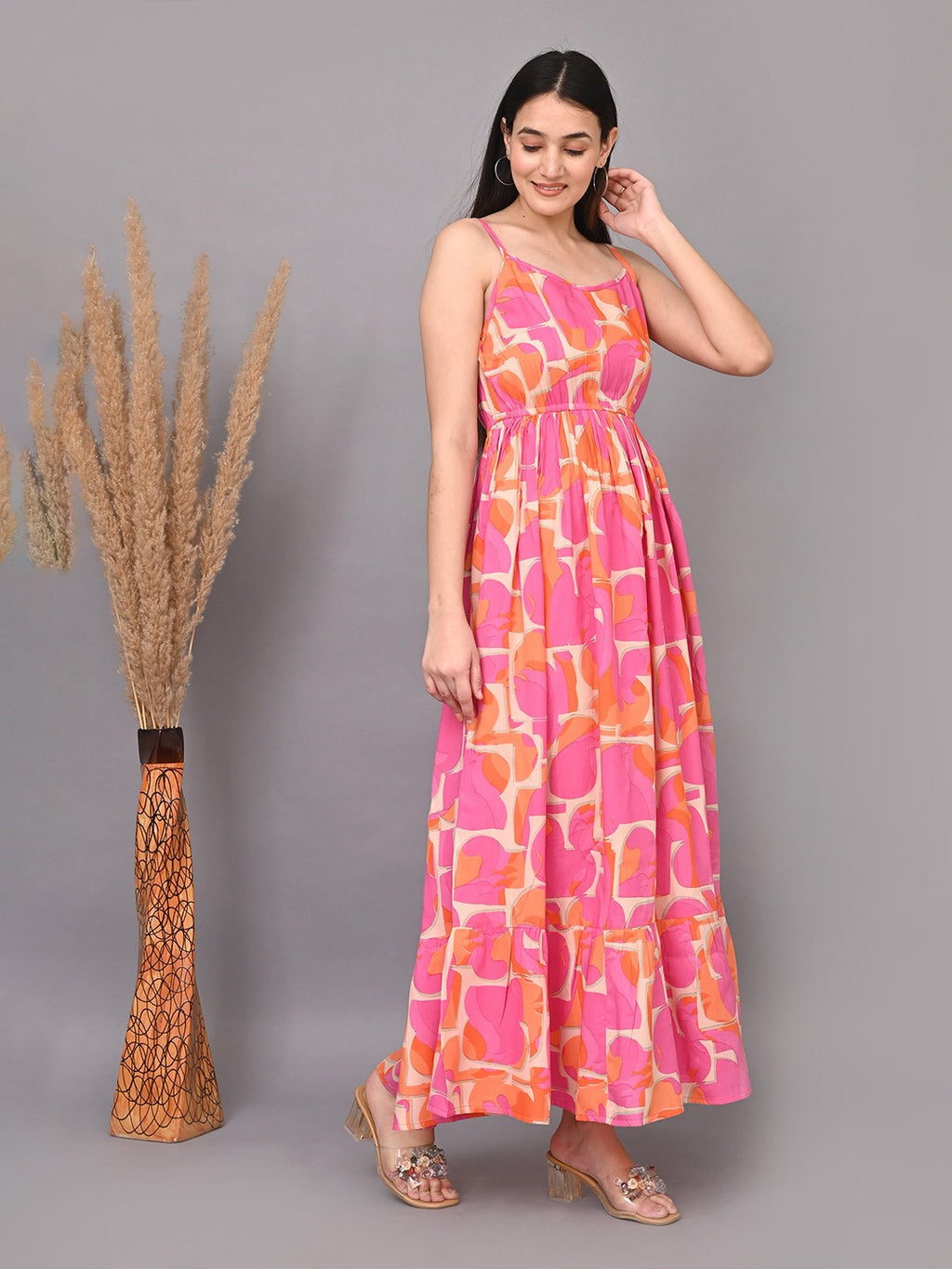 Floral Print Shoulder Straps Maxi Dress