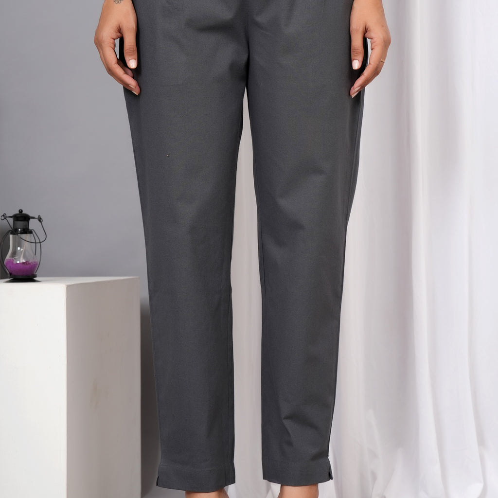 Women Regular Fit Pure Cotton GRAY Trousers
