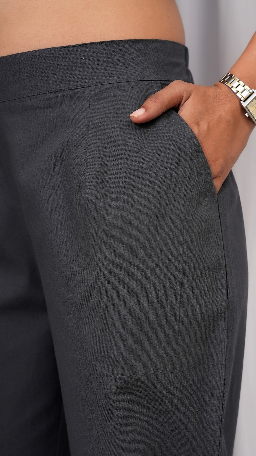 Women Regular Fit Pure Cotton GRAY Trousers