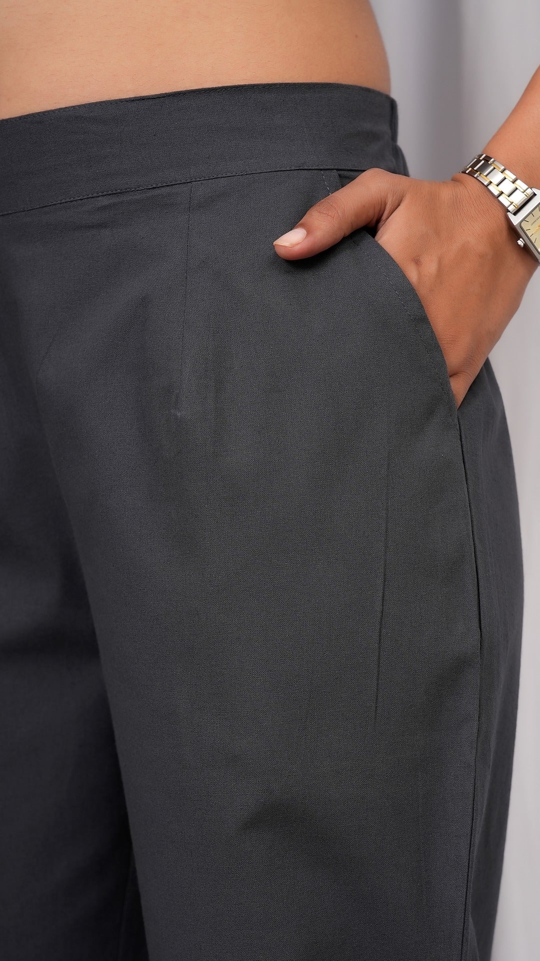 Women Regular Fit Pure Cotton GRAY Trousers