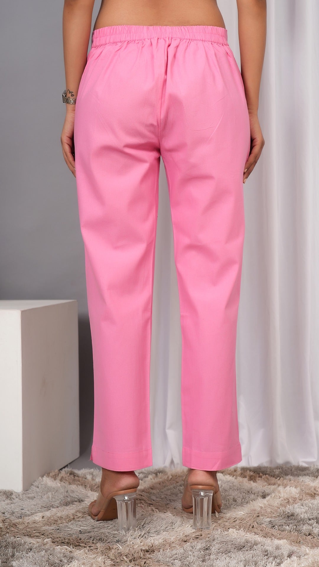Women Regular Fit Pure Cotton Babypink Trousers