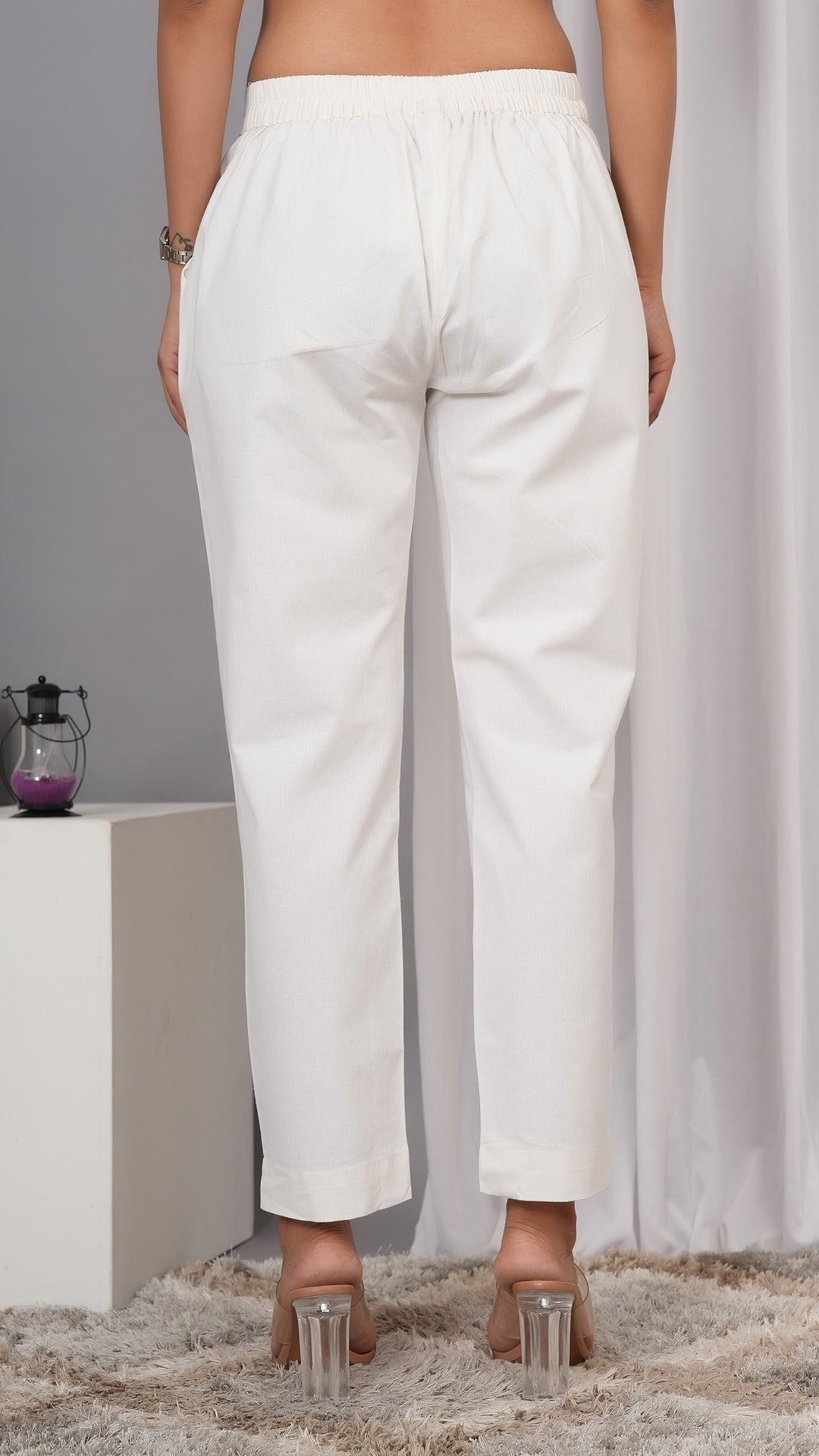 Women Regular Fit Pure Cotton White Trousers