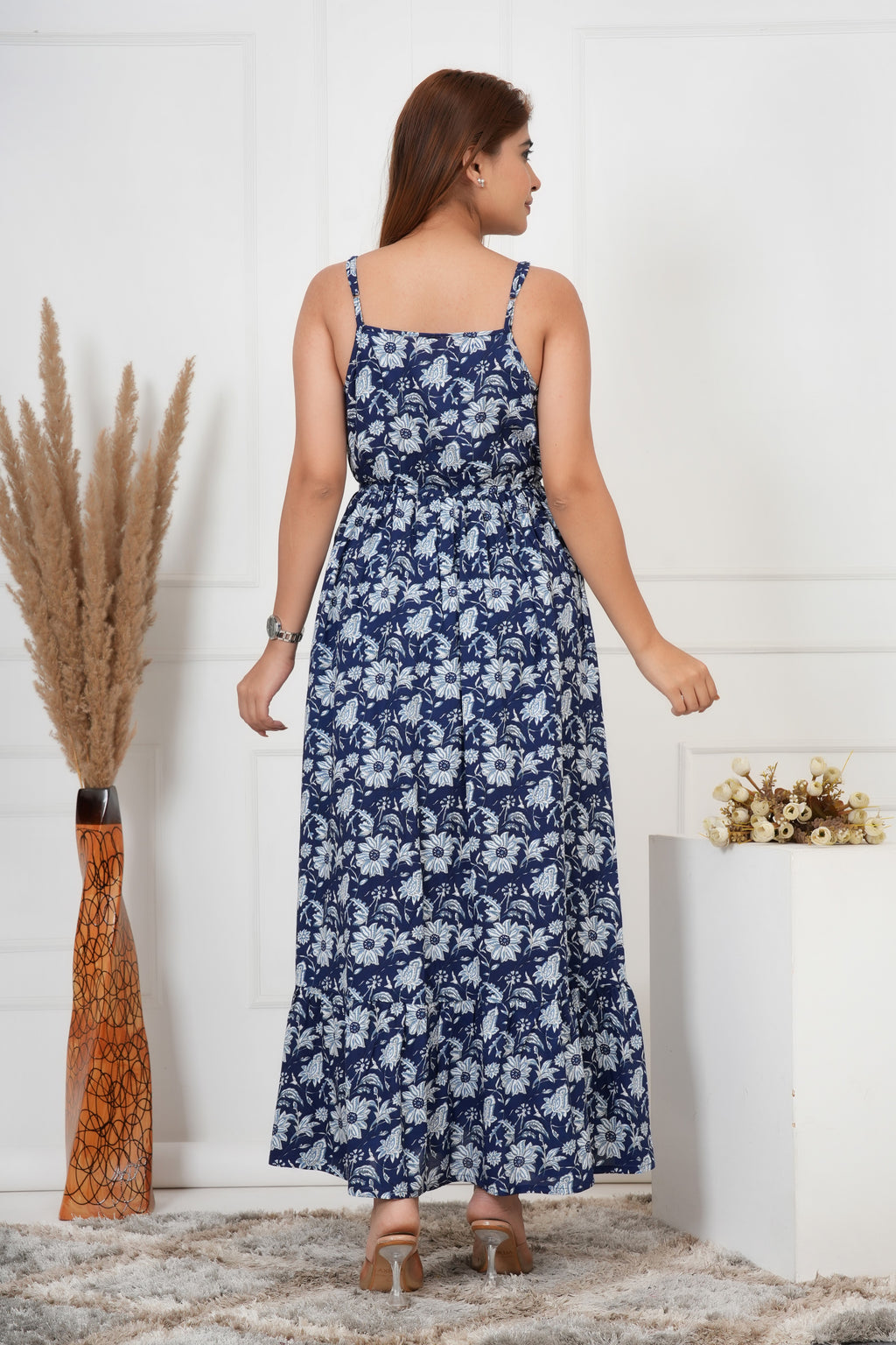 IQRAAR Floral Maxi Dress Blue