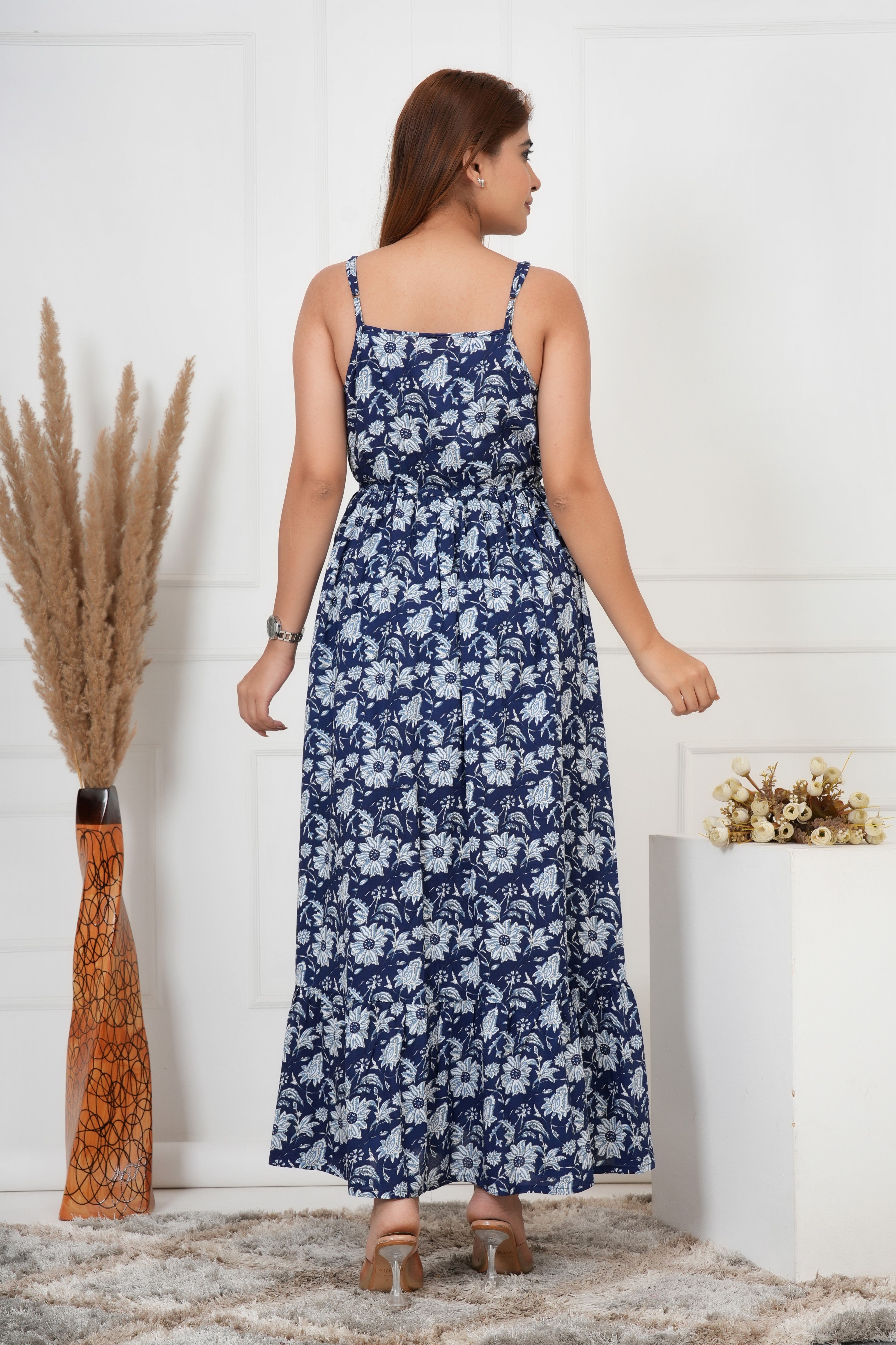 IQRAAR Floral Maxi Dress Blue