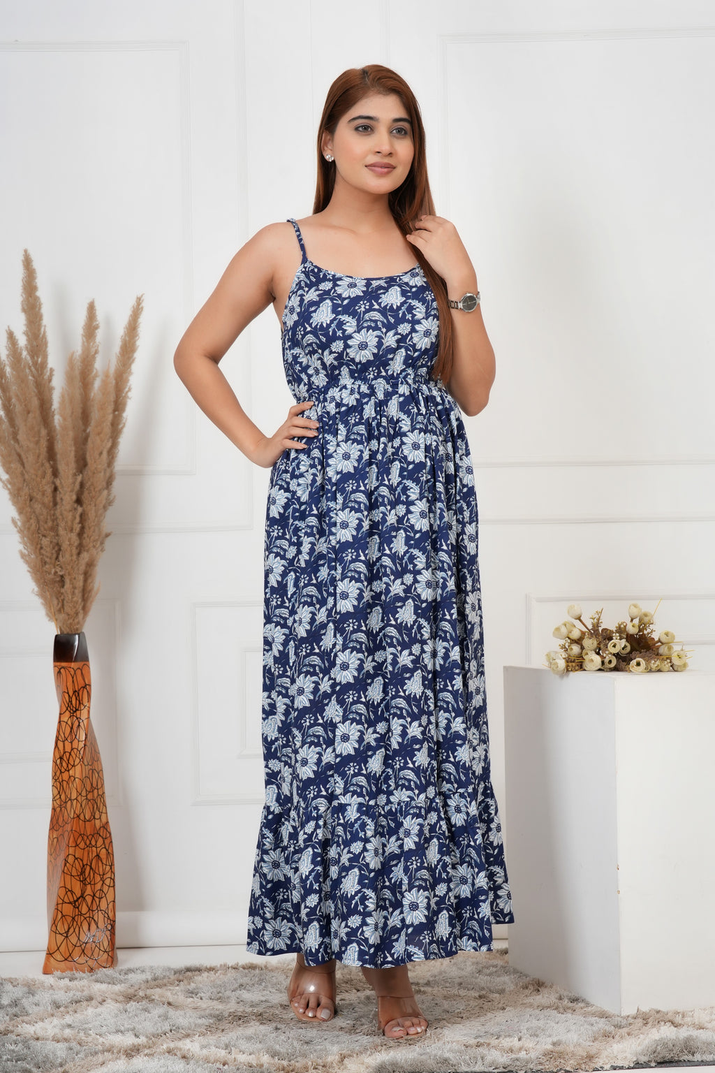 IQRAAR Floral Maxi Dress Blue