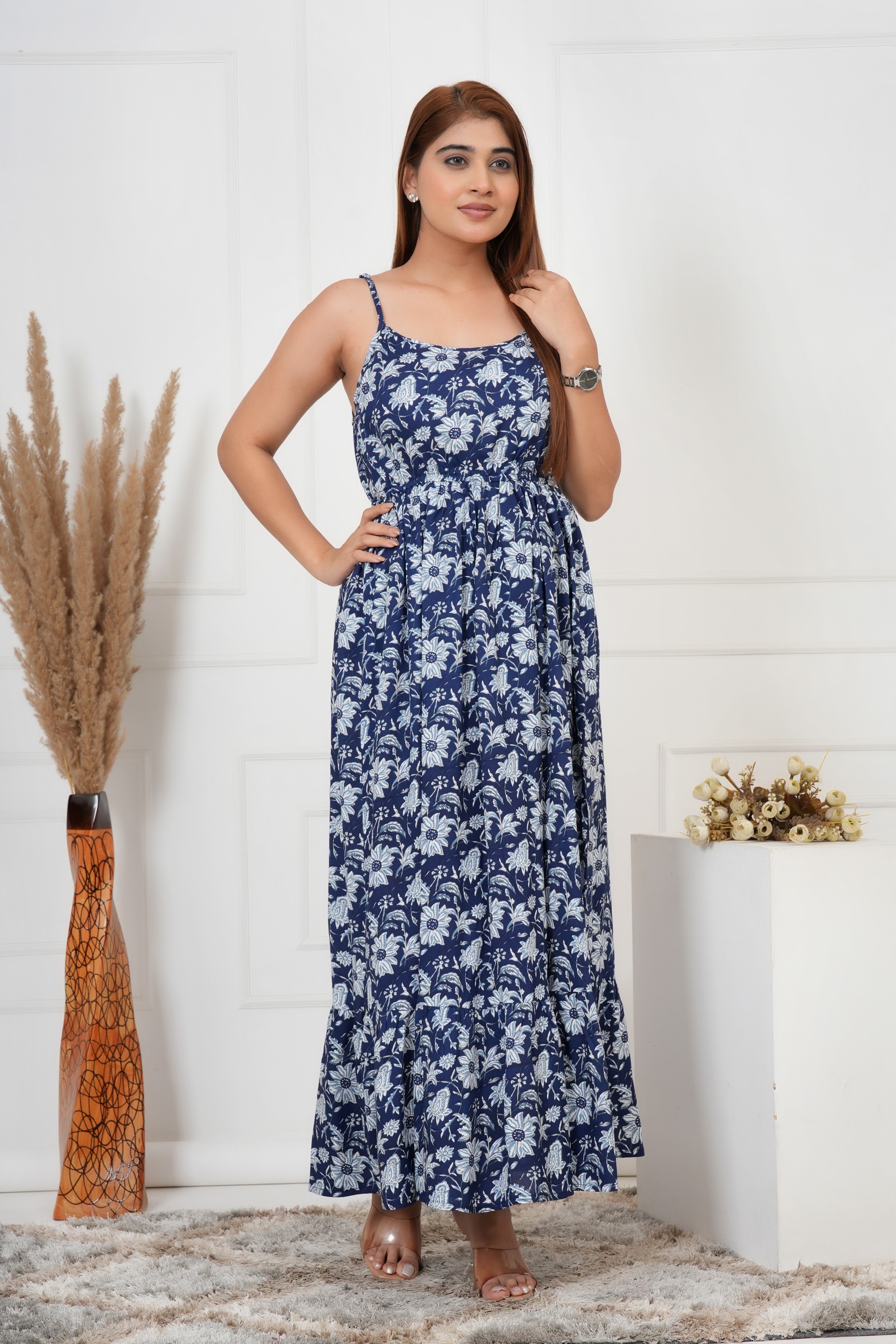 IQRAAR Floral Maxi Dress Blue