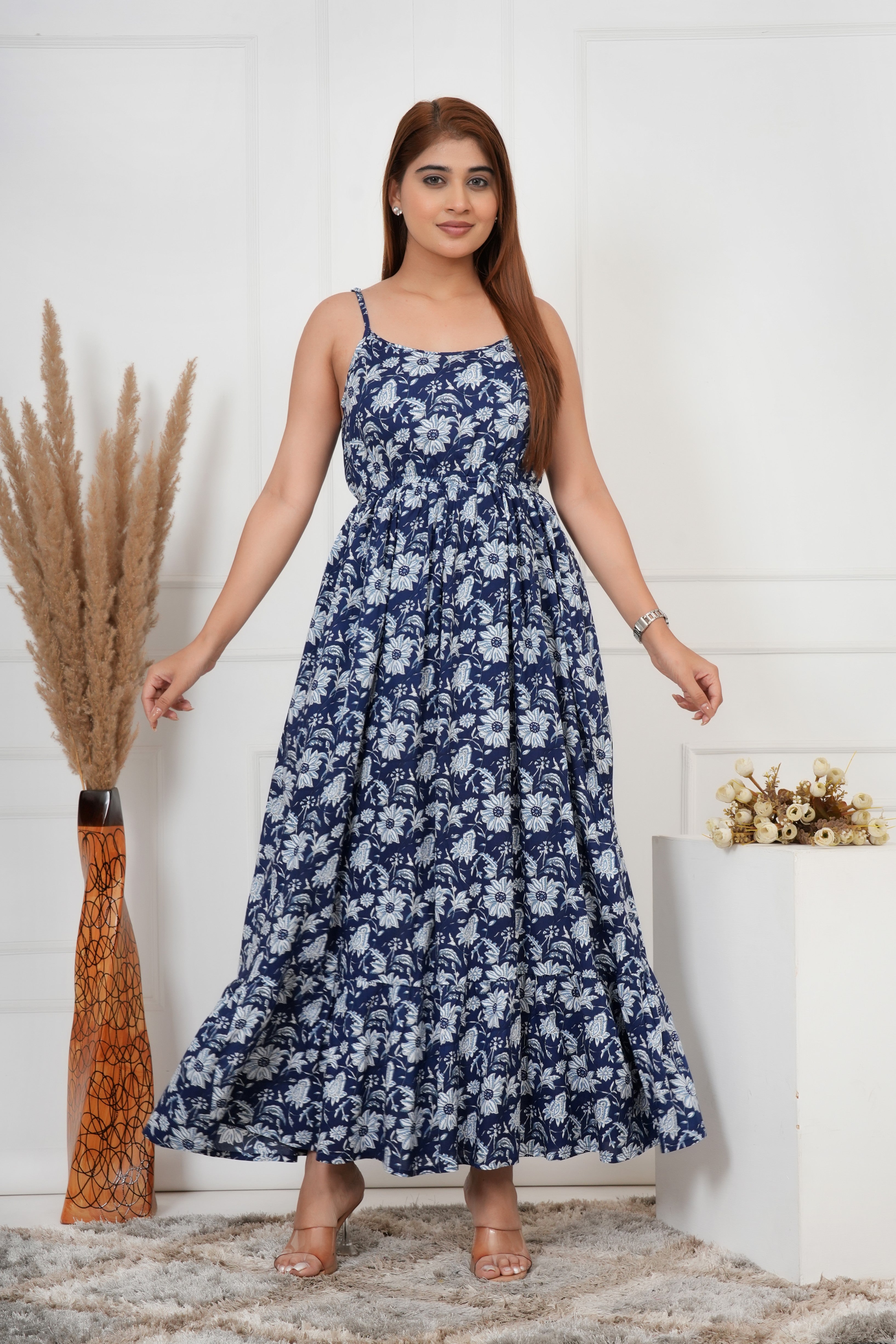 IQRAAR Floral Maxi Dress Blue
