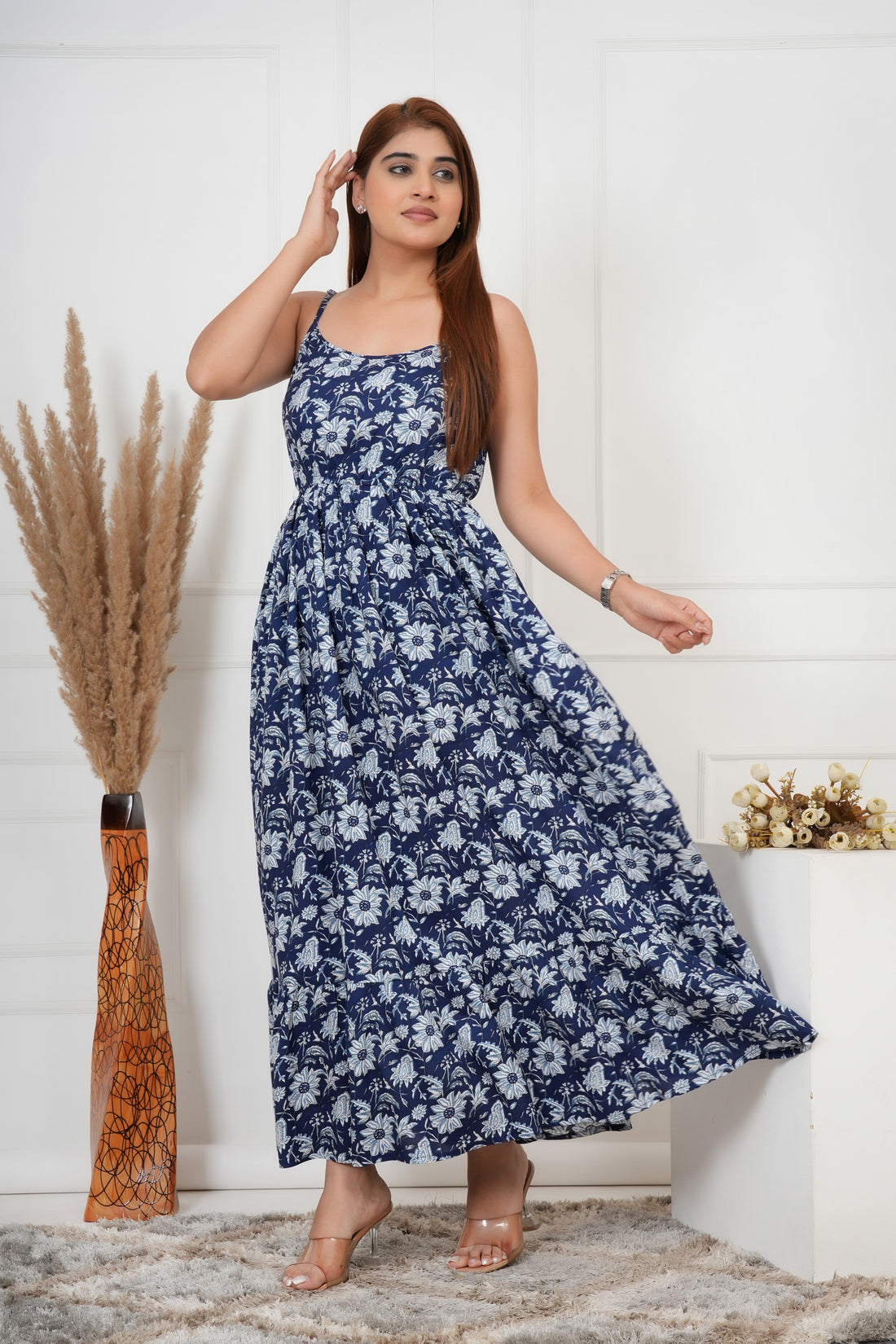 IQRAAR Floral Maxi Dress Blue