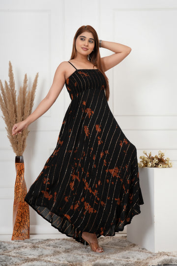 IQRAAR Women Lurex Rayon Fit & Flared Western Wear TIE-DIE Dress