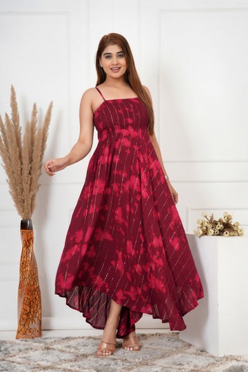 IQRAAR Women Lurex Rayon Fit & Flared Western Wear TIE-DIE Dress