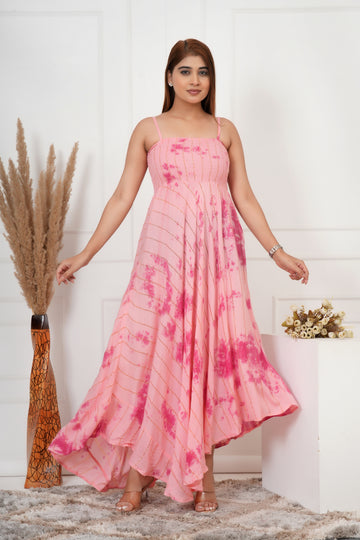 IQRAAR Women Lurex Rayon Fit & Flared Western Wear TIE-DIE Dress