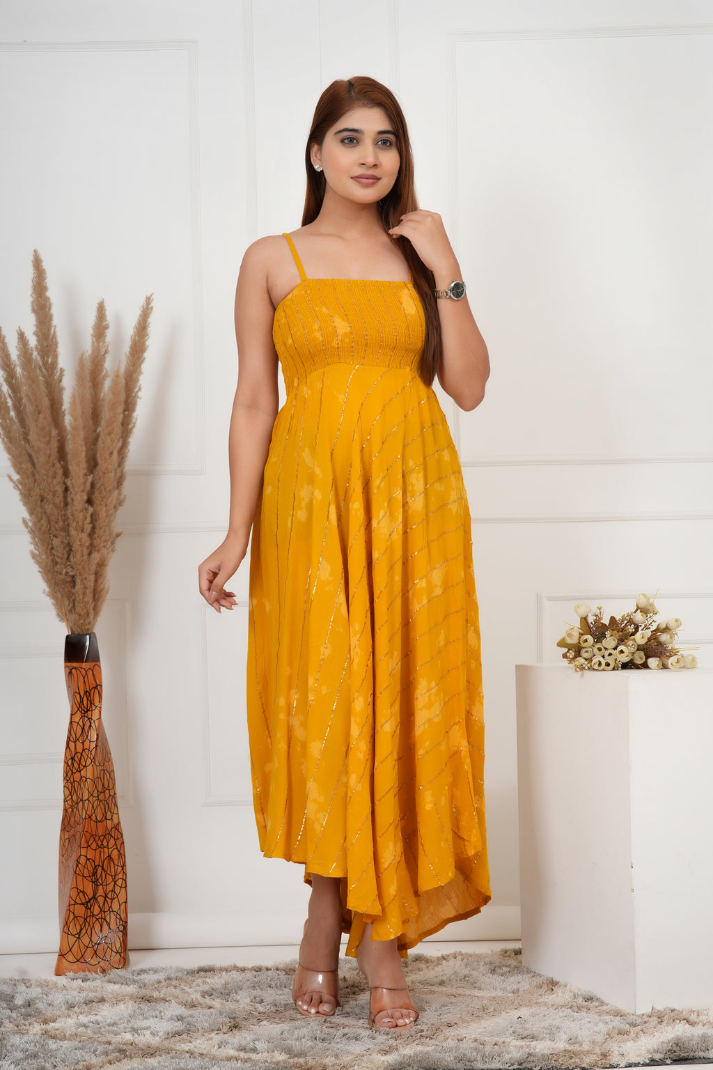 IQRAAR Women Lurex Rayon Fit & Flared Western Wear MUSTRAD TIE-DIE Dress