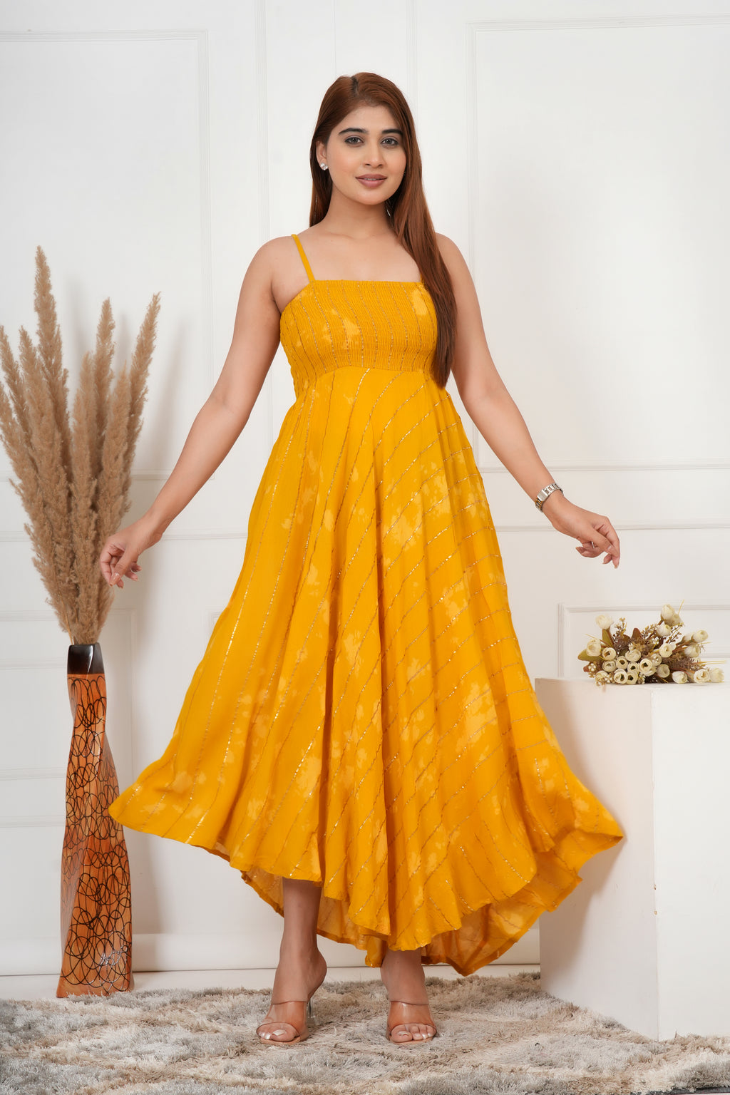 IQRAAR Women Lurex Rayon Fit & Flared Western Wear MUSTRAD TIE-DIE Dress