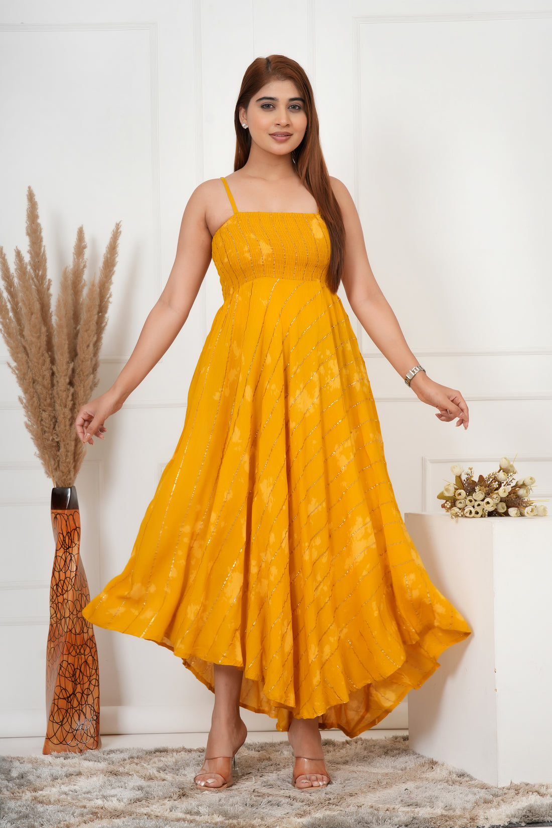 IQRAAR Women Lurex Rayon Fit & Flared Western Wear MUSTRAD TIE-DIE Dress