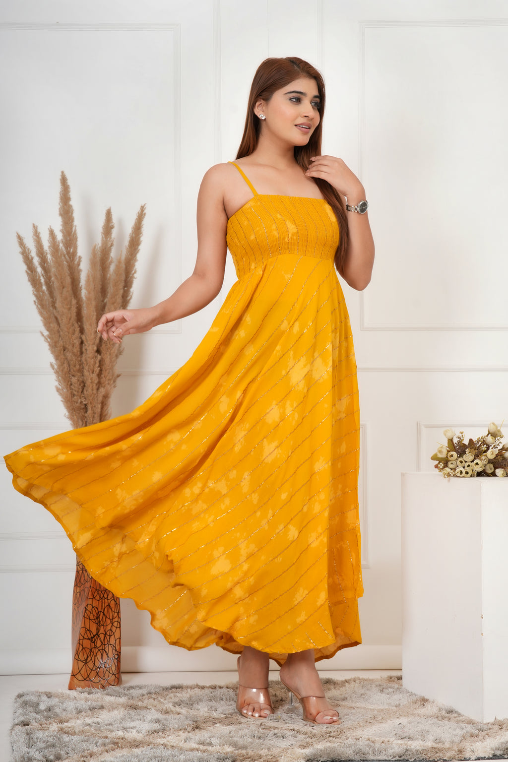 IQRAAR Women Lurex Rayon Fit & Flared Western Wear MUSTRAD TIE-DIE Dress