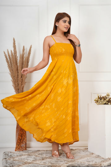 IQRAAR Women Lurex Rayon Fit & Flared Western Wear MUSTRAD TIE-DIE Dress