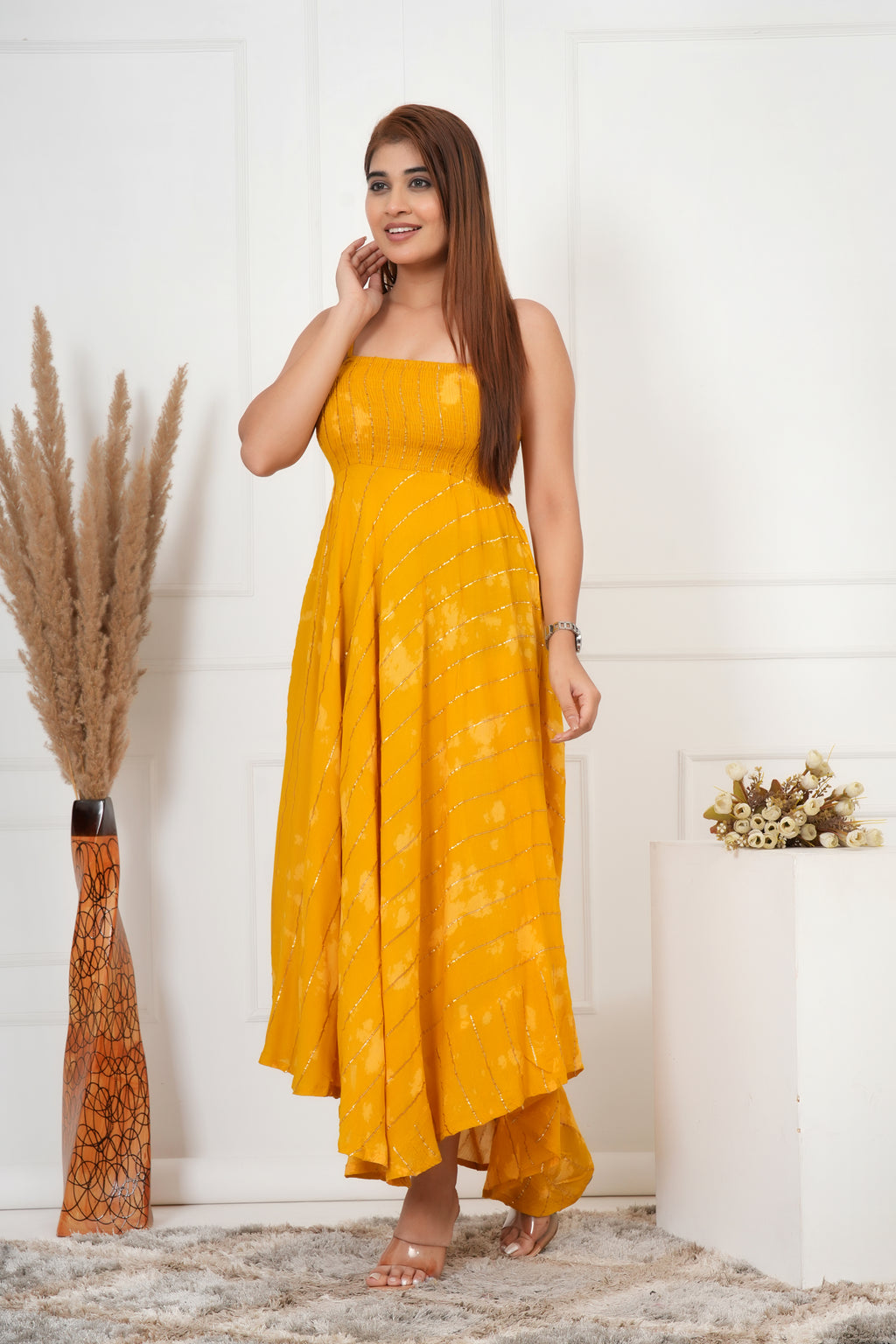 IQRAAR Women Lurex Rayon Fit & Flared Western Wear MUSTRAD TIE-DIE Dress