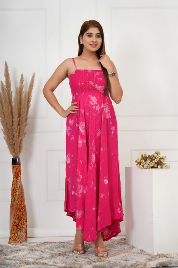 IQRAAR Women Lurex Rayon Fit & Flared Western Wear TIE-DIE Dress