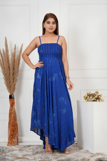 IQRAAR Women Lurex Rayon Fit & Flared Western Wear TIE-DIE Dress