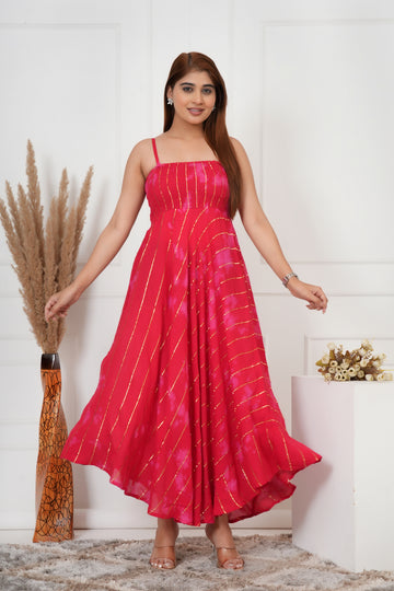 IQRAAR Women Lurex Rayon Fit & Flared Western Wear TIE-DIE Dress