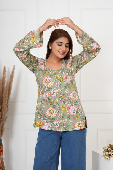IQRAAR Floral Print Kurti Style Tops