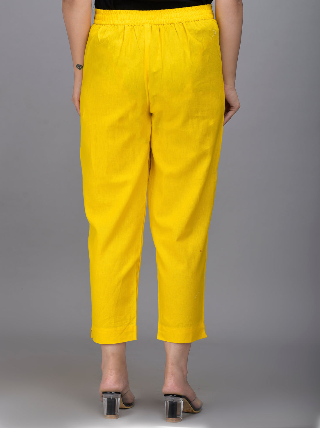 Women Regular Fit yellow Cotton Blend Trousers