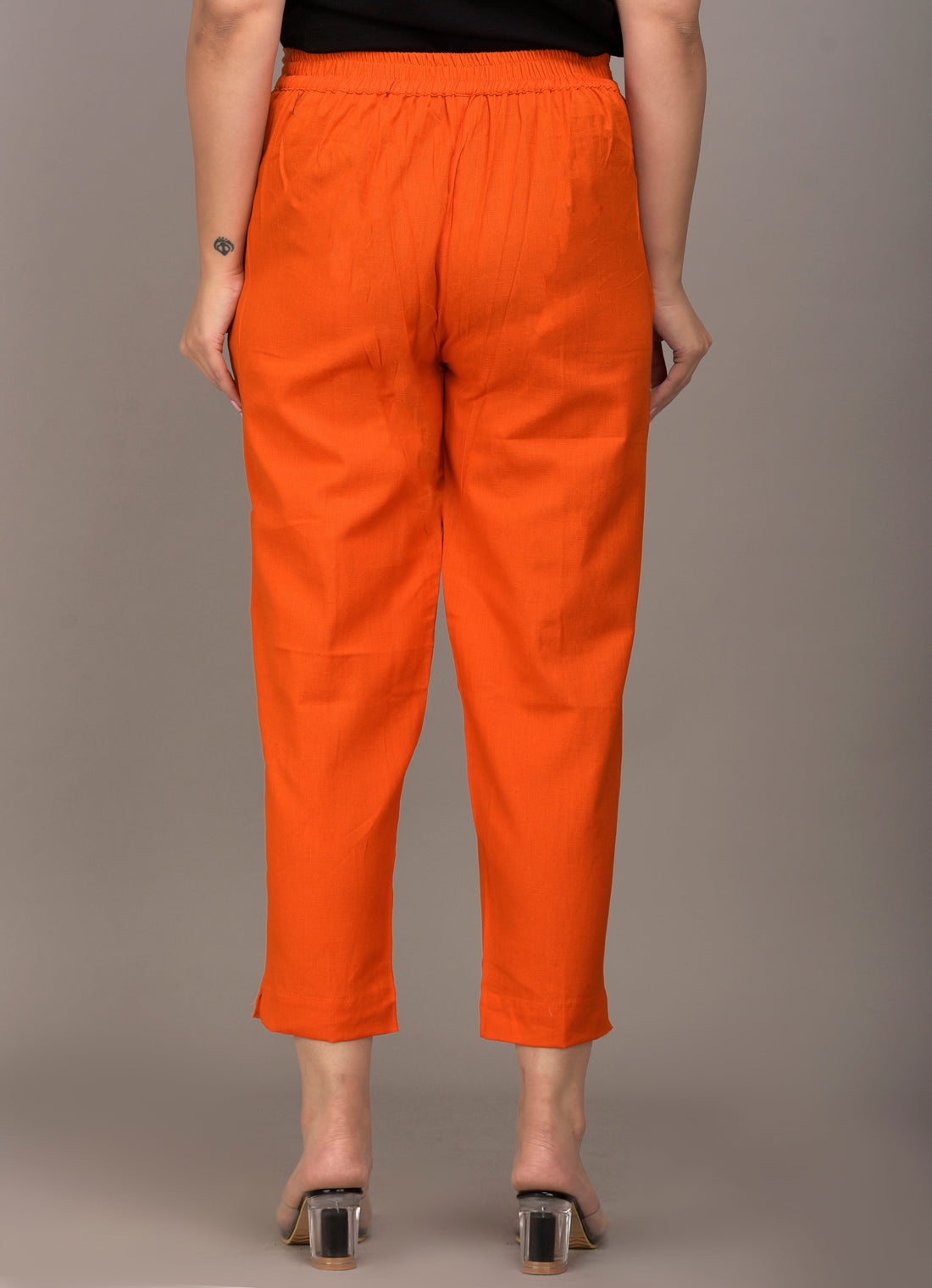 Women Regular Fit orange Cotton Blend Trousers