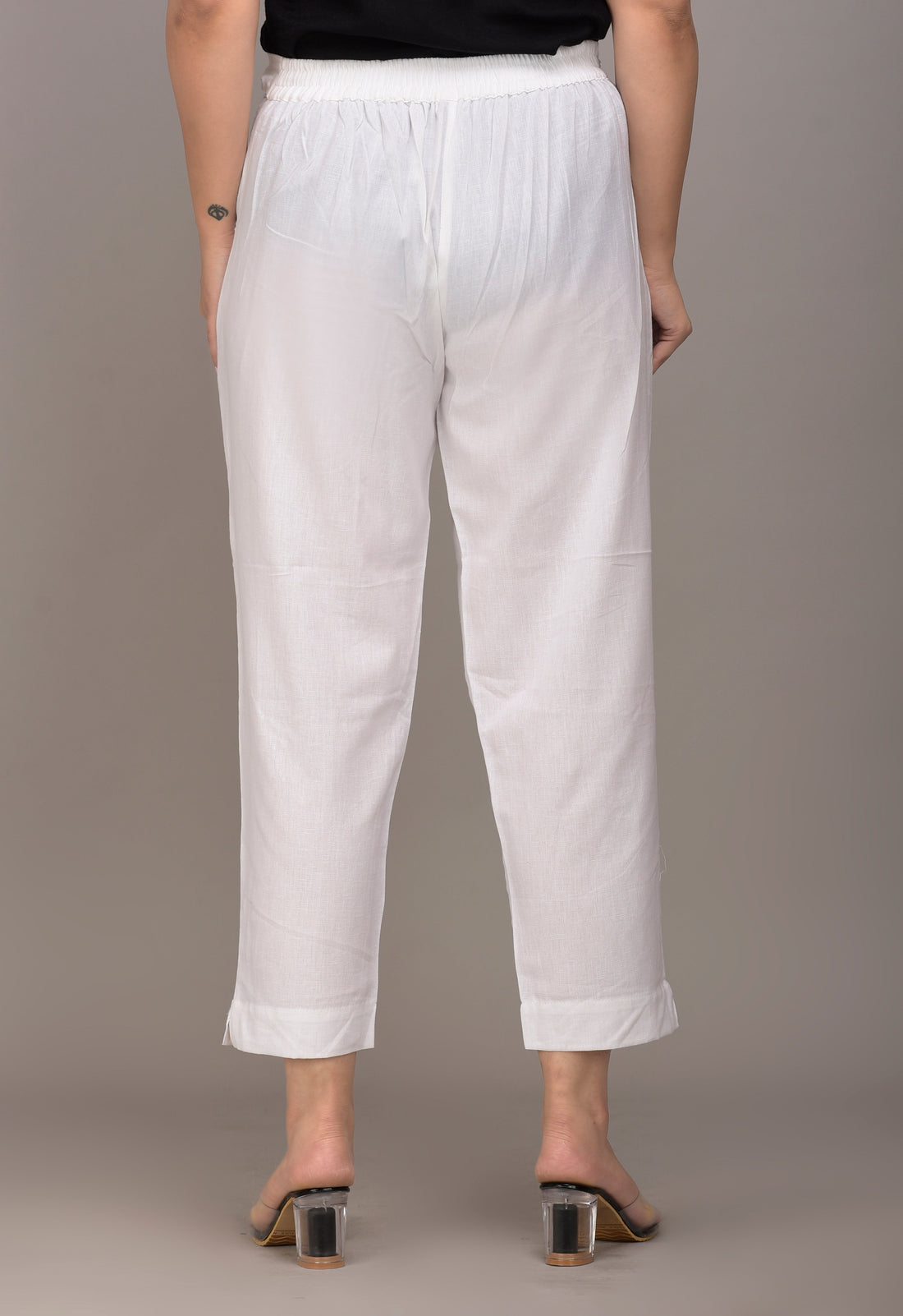 Women Regular Fit white Cotton Blend Trousers