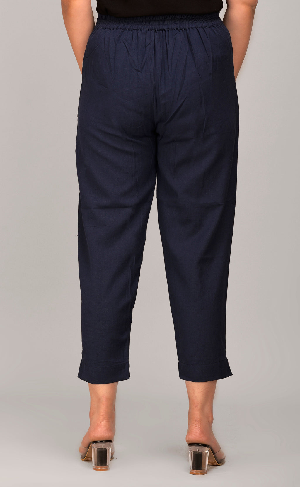Women Regular Fit N BLUE Cotton Blend Trousers