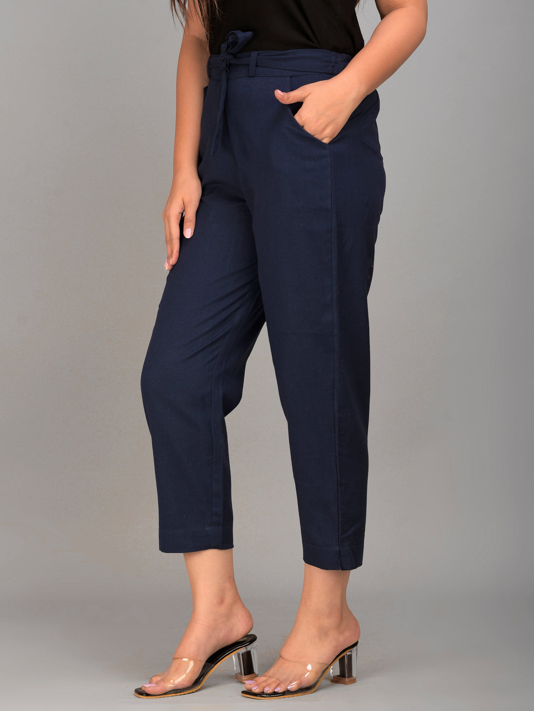 Women Regular Fit N BLUE Cotton Blend Trousers