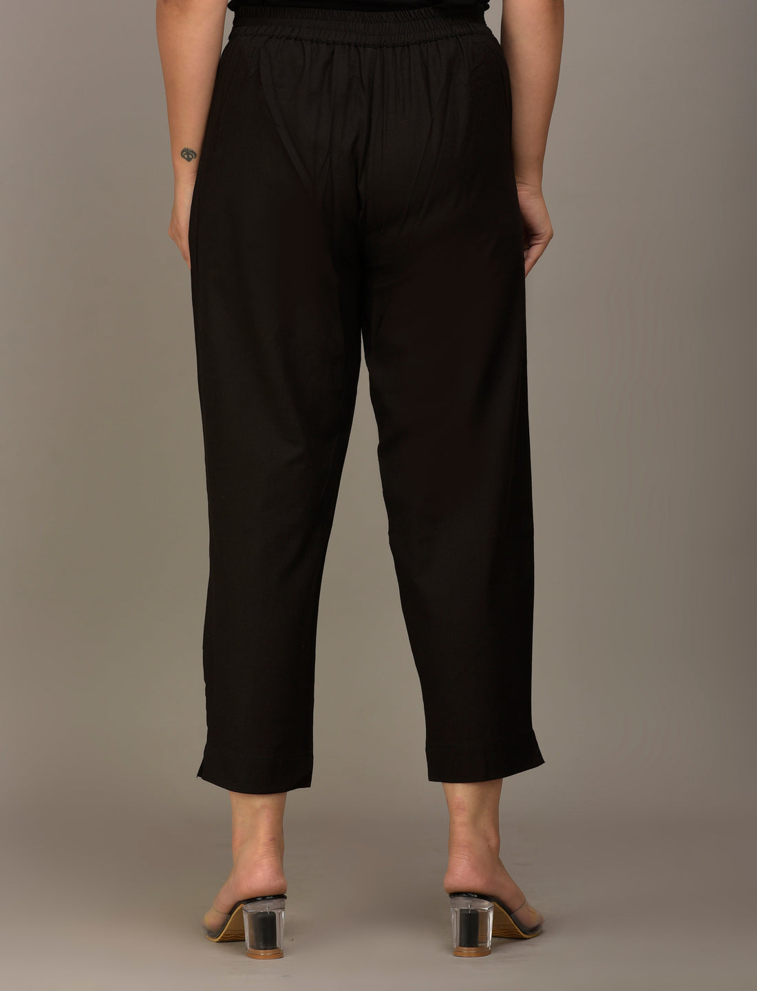 Women Regular Fit Black Cotton Blend Trousers
