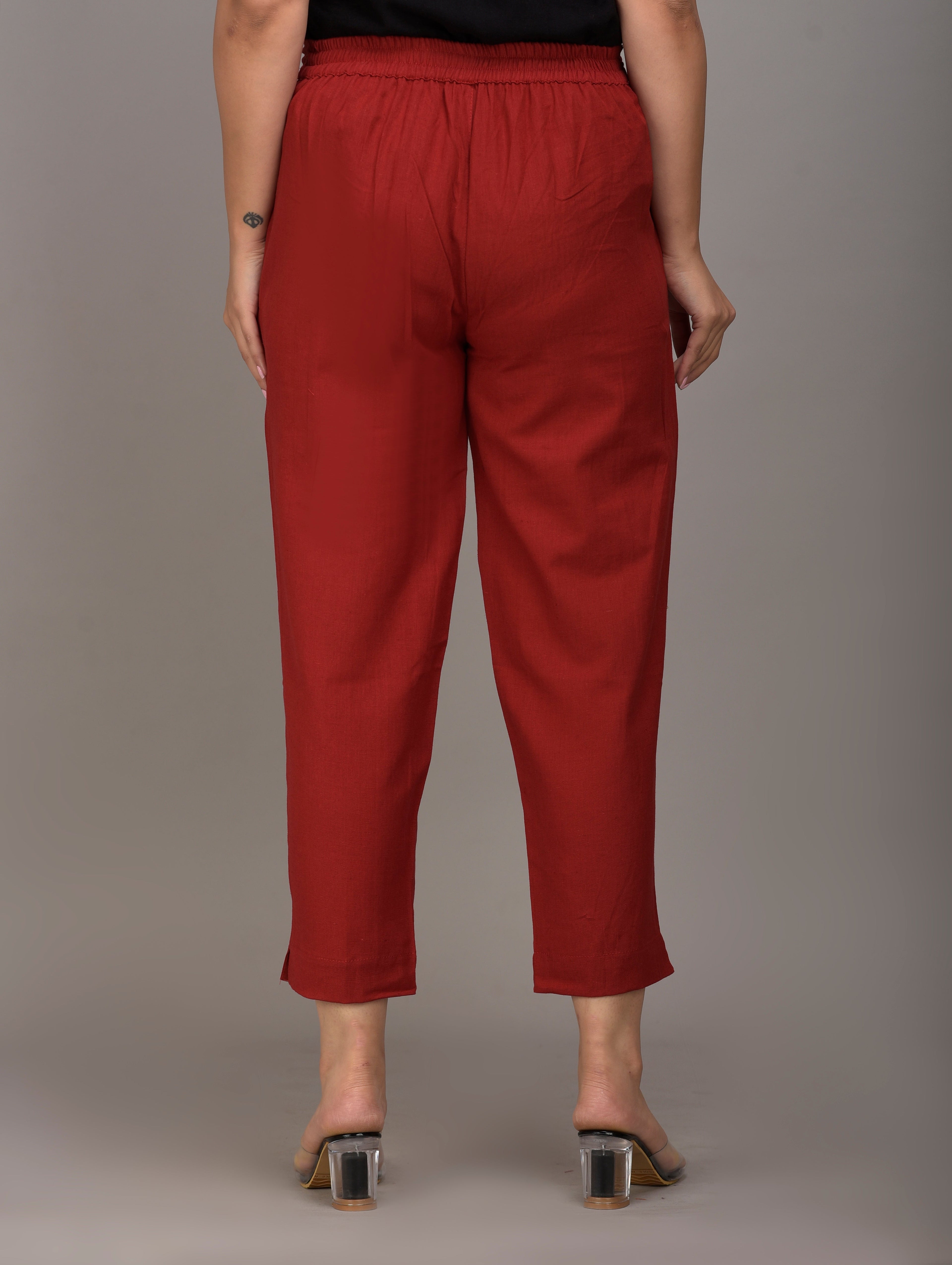 Women Regular Fit maroon Cotton Blend Trousers