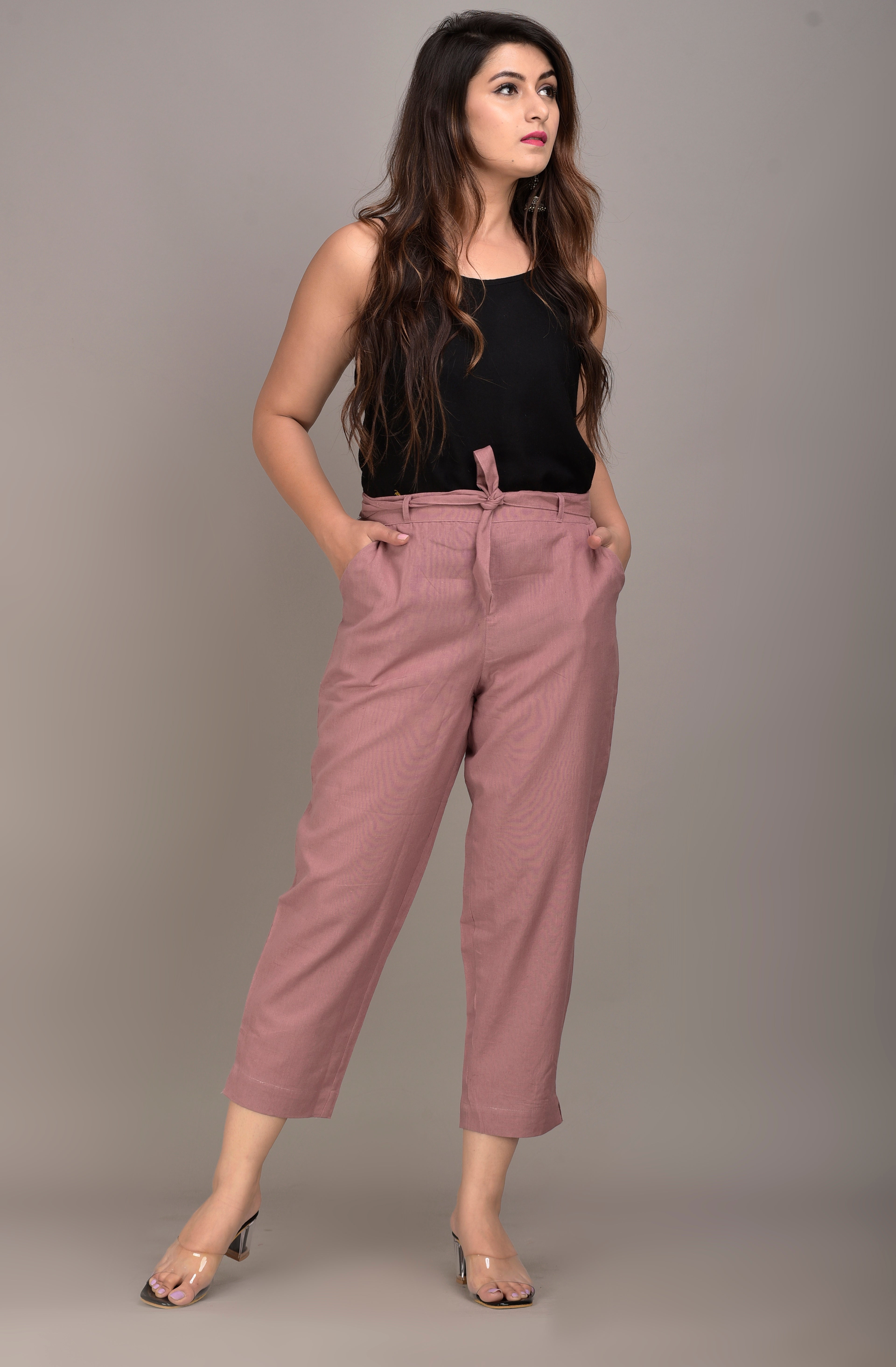 Women Regular Fit maroon Cotton Blend Trousers