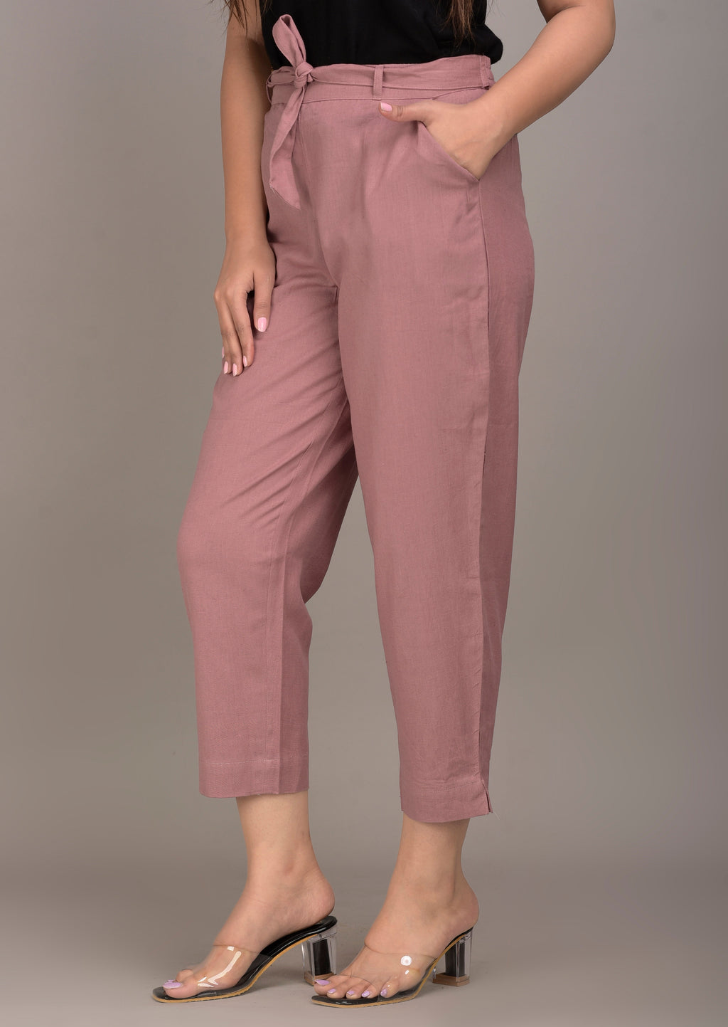 Women Regular Fit maroon Cotton Blend Trousers