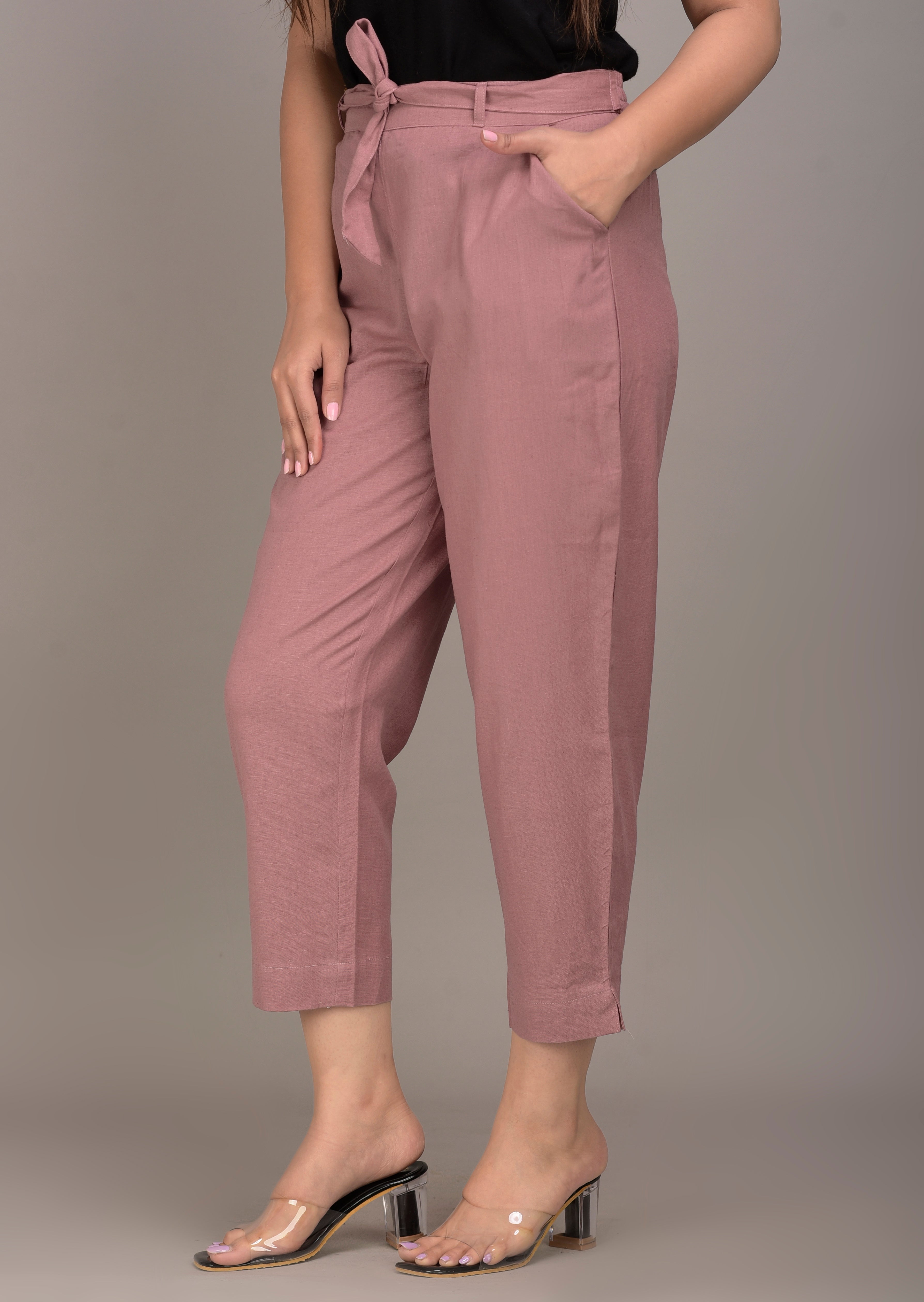 Women Regular Fit maroon Cotton Blend Trousers