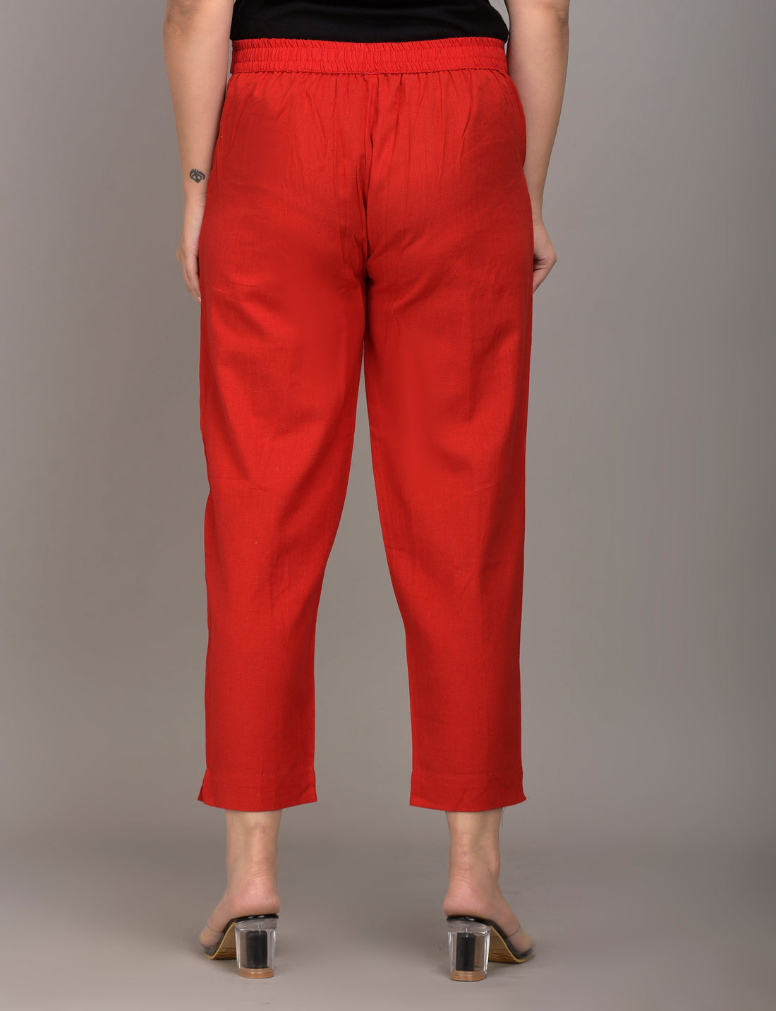 Women Regular Fit Red Cotton Blend Trousers