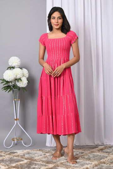 IQRAAR Women Rayon Square Neck Fit & Flared Western Wear Dress