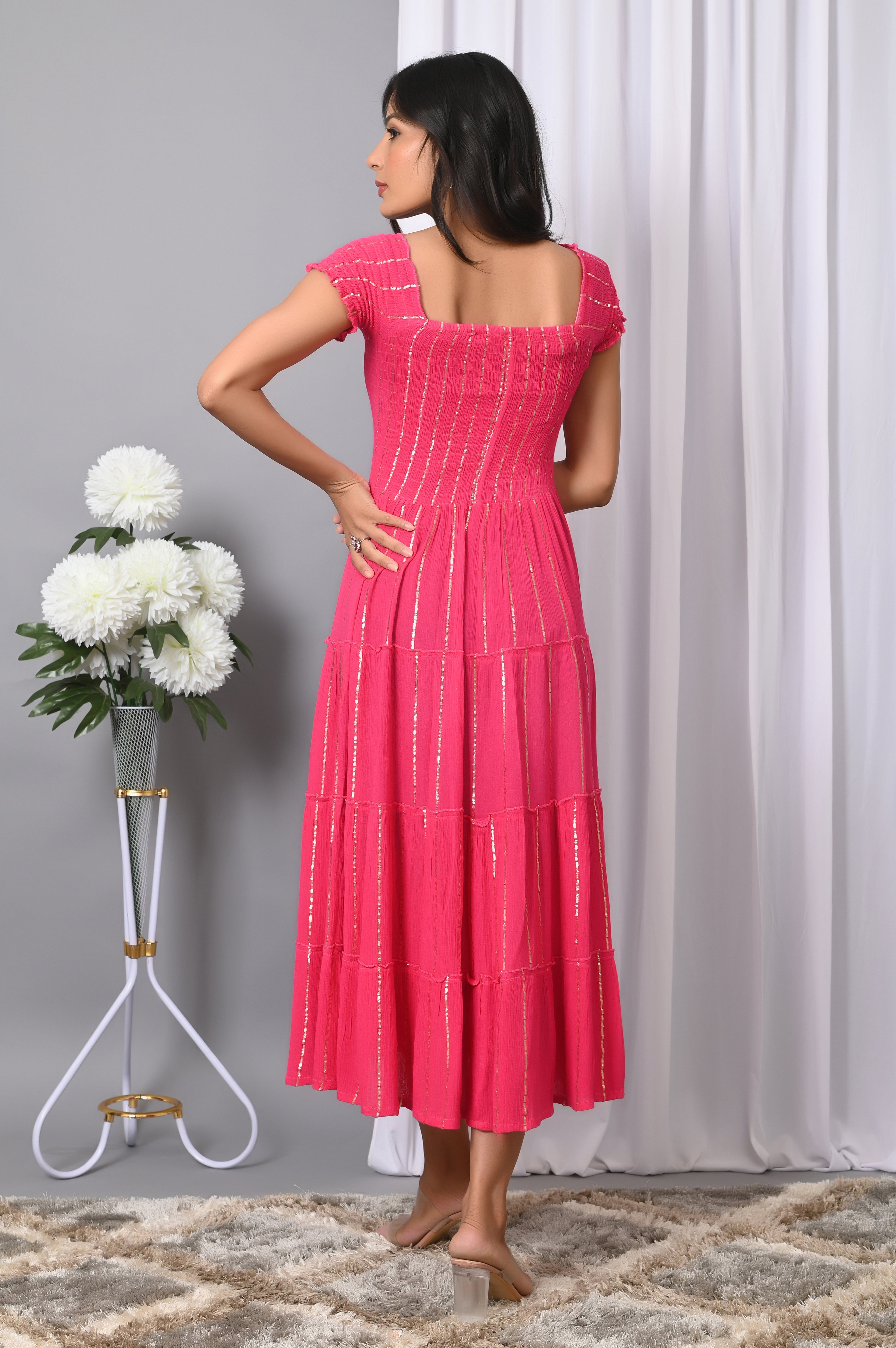 IQRAAR Women Rayon Square Neck Fit & Flared Western Wear Dress