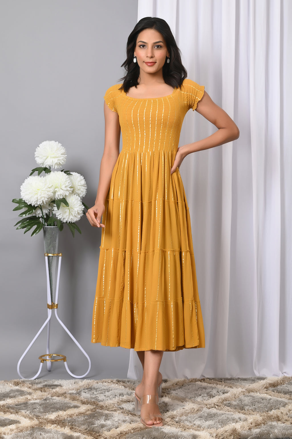 IQRAAR Women Rayon Square Neck Fit & Flared Western Wear Dress