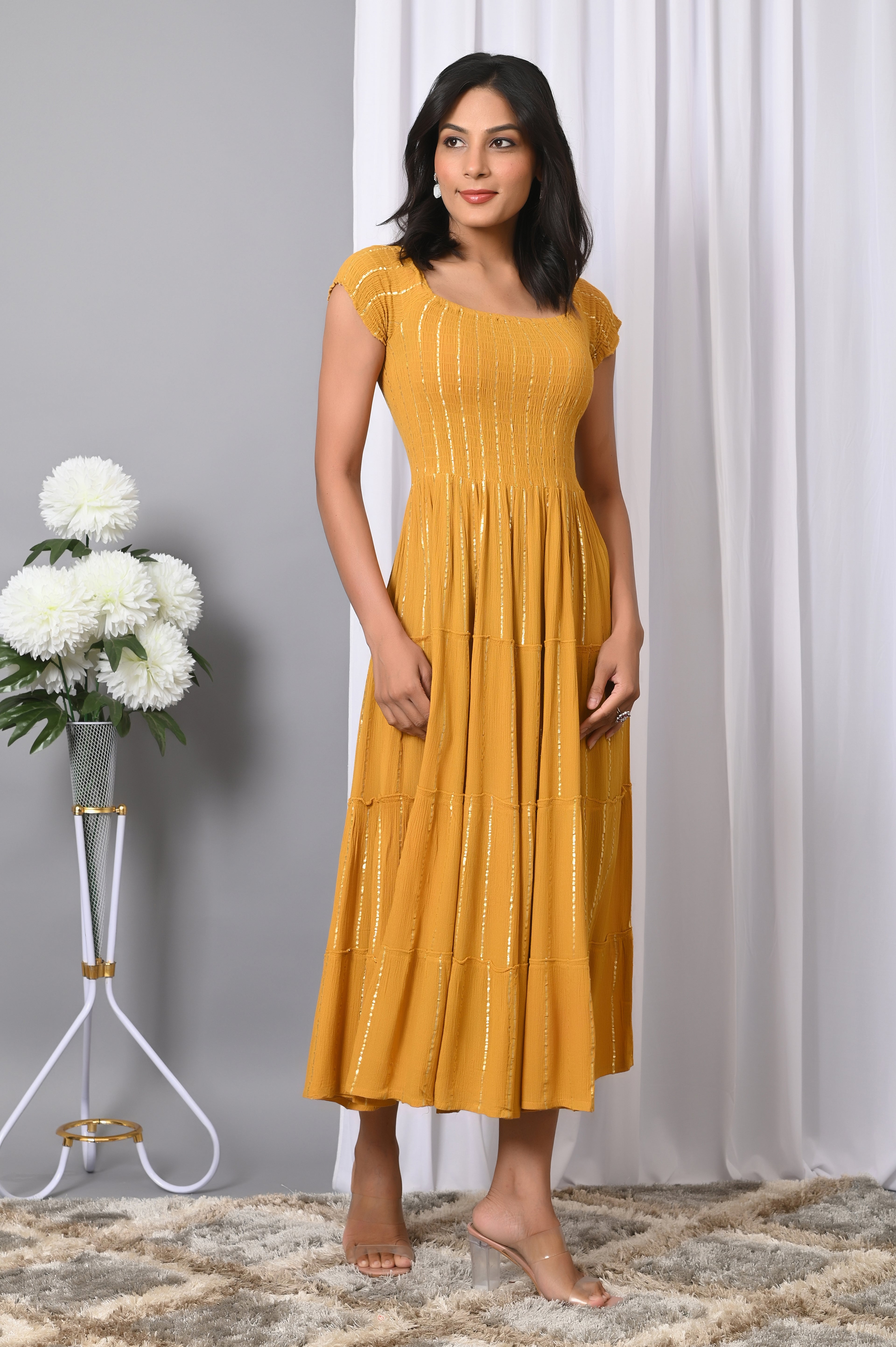 IQRAAR Women Rayon Square Neck Fit & Flared Western Wear Dress