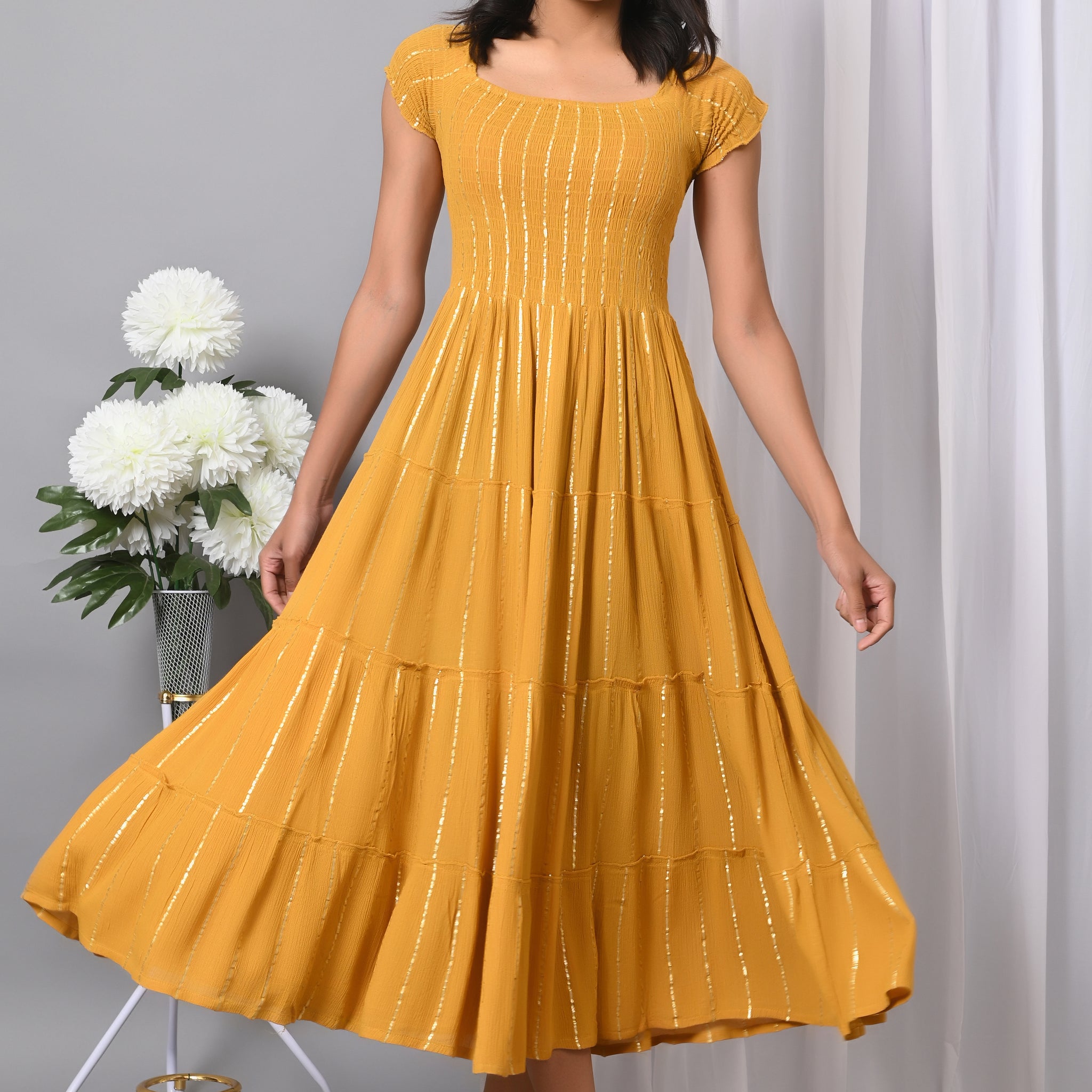 IQRAAR Women Rayon Square Neck Fit & Flared Western Wear Dress